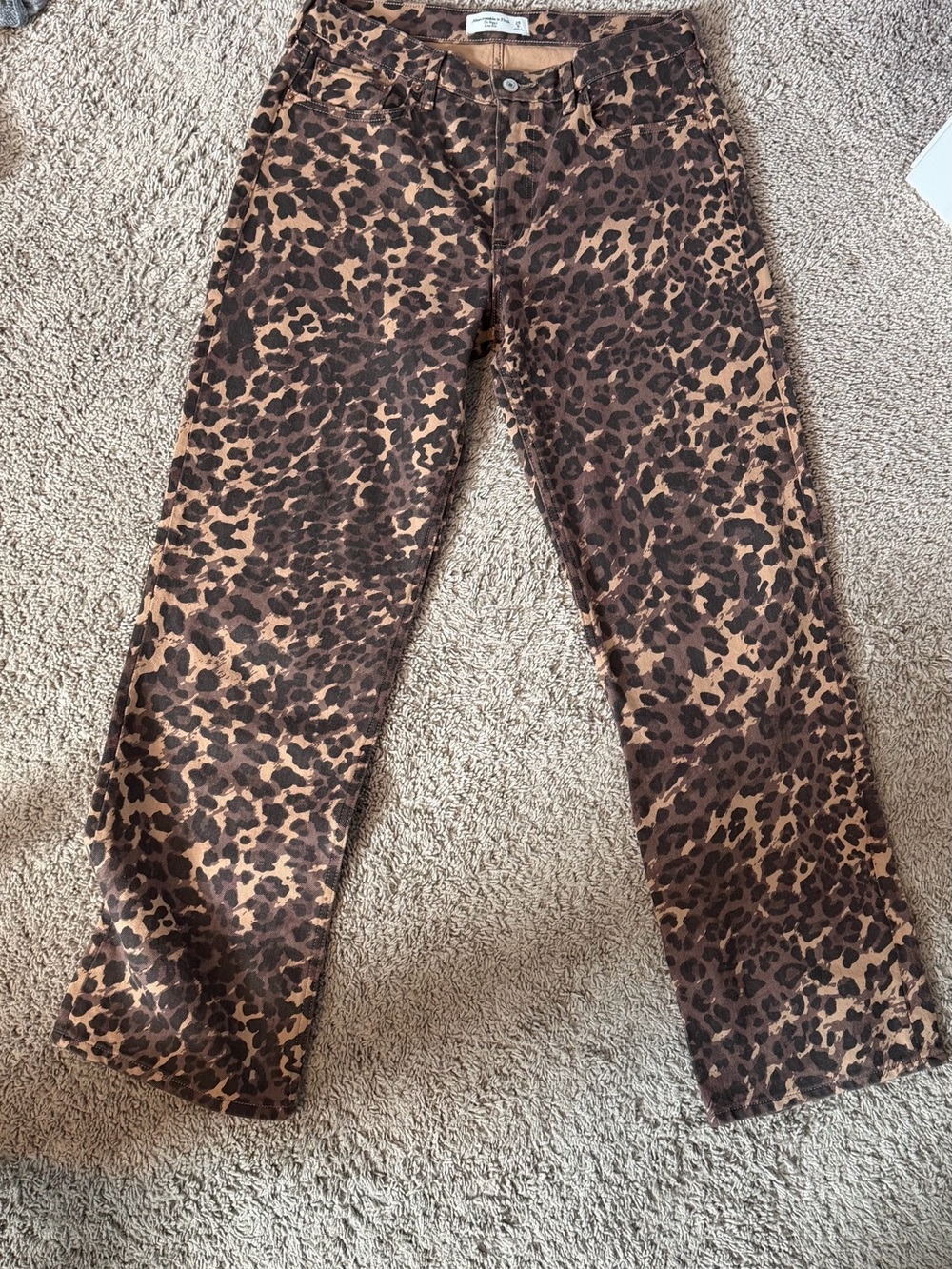 Abercrombie & Fitch Leopard Print Straight Leg Jeans — Brown/Tan